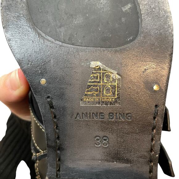 Anine Bing Penny Leather Studded Buckle Pointed Toe Ankle Boots Black Size 8 - Picture 8 of 10